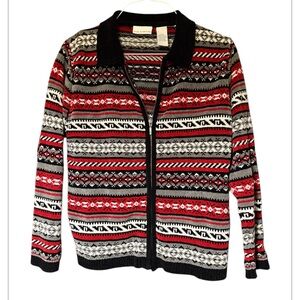 Croft & Barrow Vintage Girls Christmas Fuzzy Sweater Red & Blue Trim Size Large